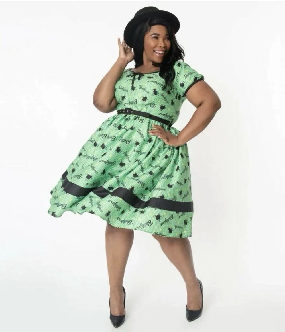 Unique Vintage Beetlejuice Crawling Critters Insect Hannah Swing Dress 2X Plus